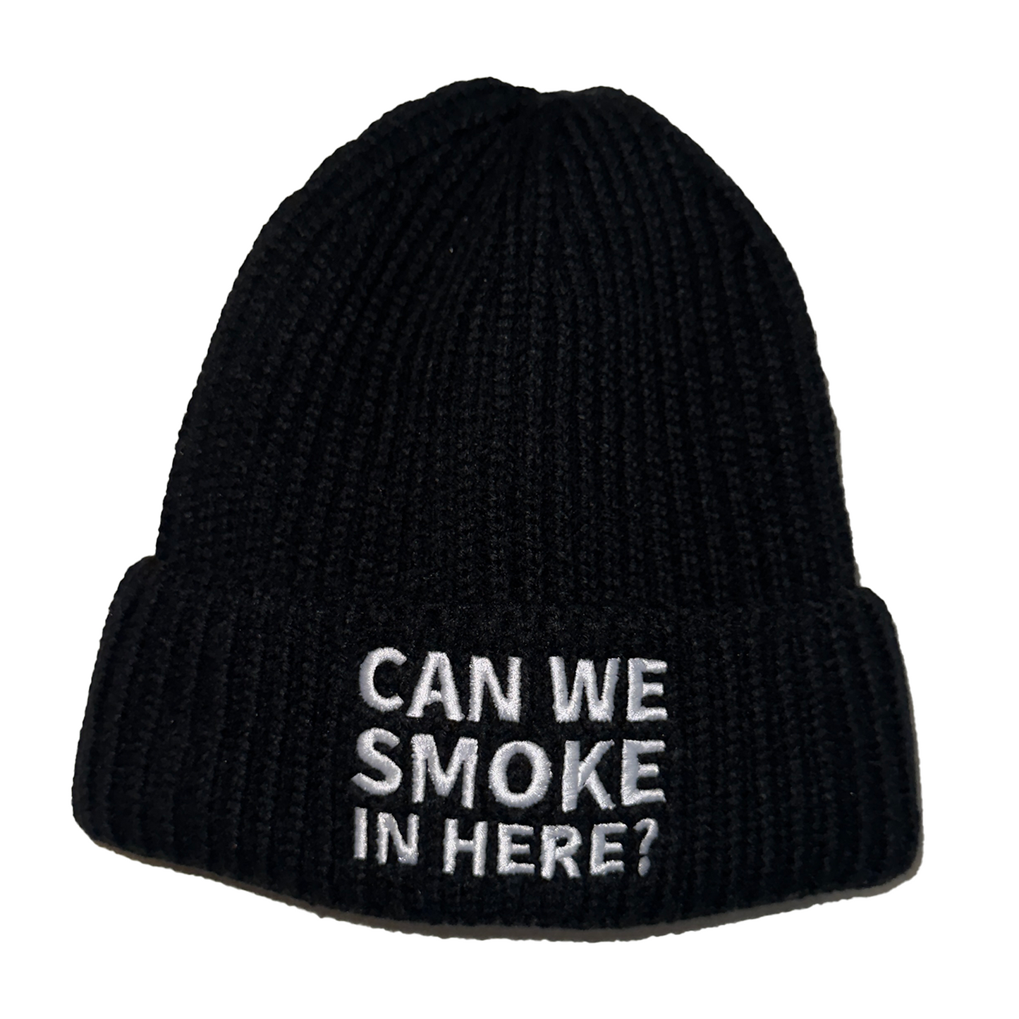 Can We Smoke In Here? Ribbed Beanie Black